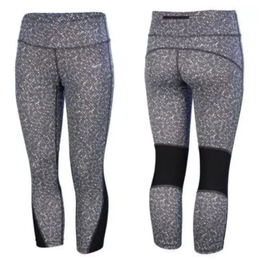 Nike Dri-Fit Running Capri Cropped Leggings Meteor Print Gray Black 749458